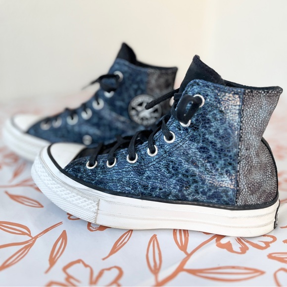 Converse Chuck 70 All Star High Top Blue Canvas Leather Sneakers A01084c - Picture 11 of 11